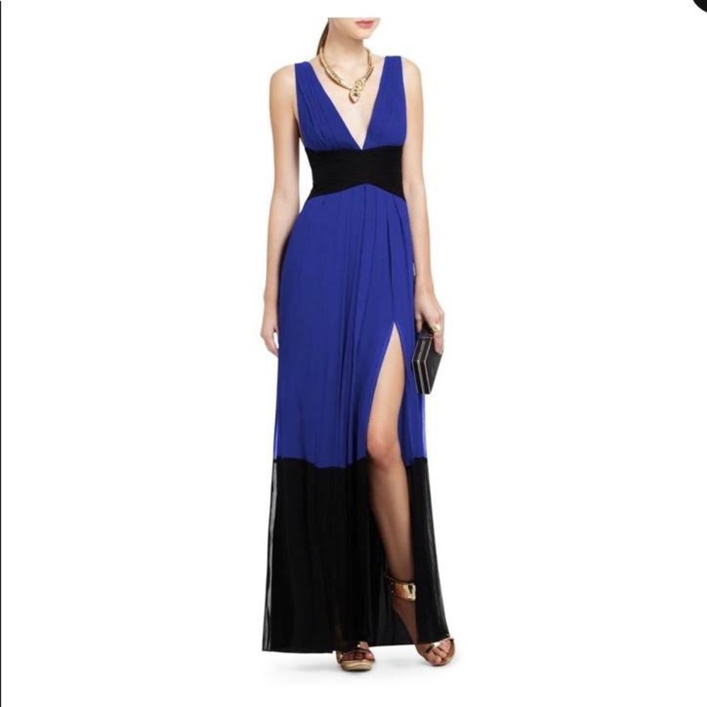 BCBGMAXAZRIA NWT Royal Blue and Black Catarina Night Out Dress colorblock slit